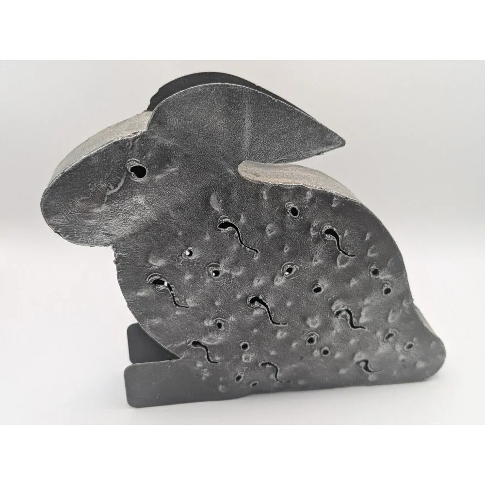 Rustic Metal Rabbit Bunny Candle Holder Tealight Votive Lantern Silver Grey